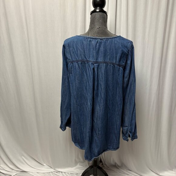 Lane Bryant Blue Chambray Tunic Top Womens Size 14 16 Denim Long Sleeve Shirt - Picture 4 of 9